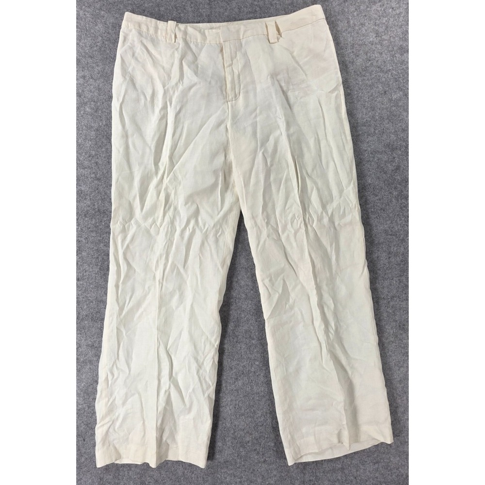 Merona Pants Womens 18 Cream 100% Linen Chino Relaxed Casual Beltloops